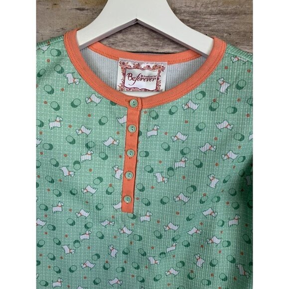 American Girl Beforever Medium 10/12 Pajama Top Green Scotty Dogs Thermal Henley - Picture 4 of 10